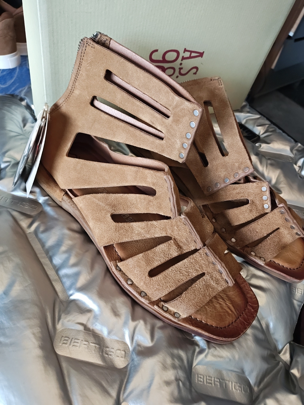 A.S.98 Women's Tan Suede Cutout Sandals 41